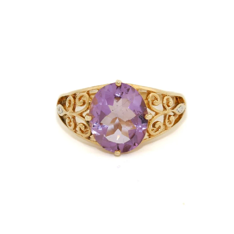 custom gold wedding rings for men-14k Gold x Amethyst Filigree Cocktail Ring