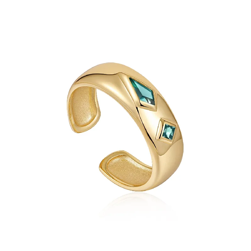 men’s classic wedding rings-TEAL SPARKLE EMBLEM THICK BAND RING