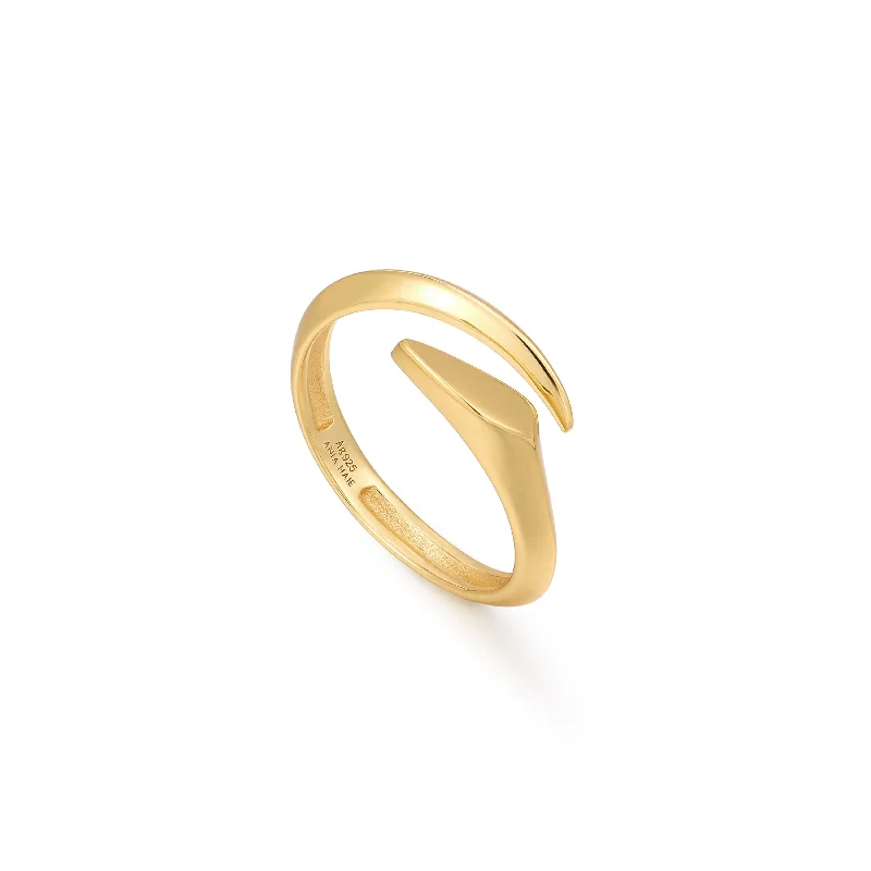 gold signet rings with engraving-Gold Arrow Twist Adjustable Ring