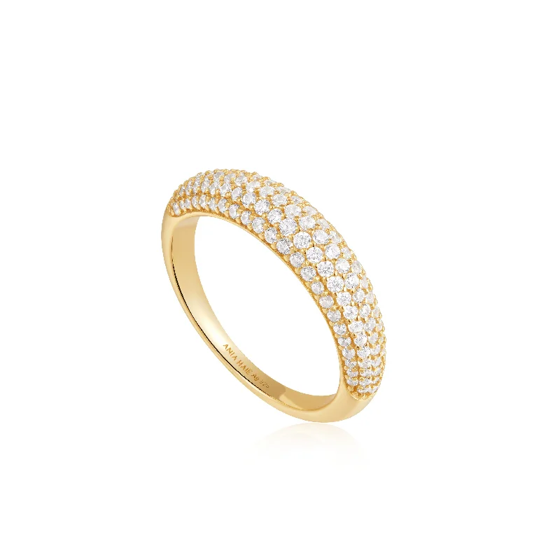 vintage wedding bands with diamonds-Gold Pavé Dome Ring