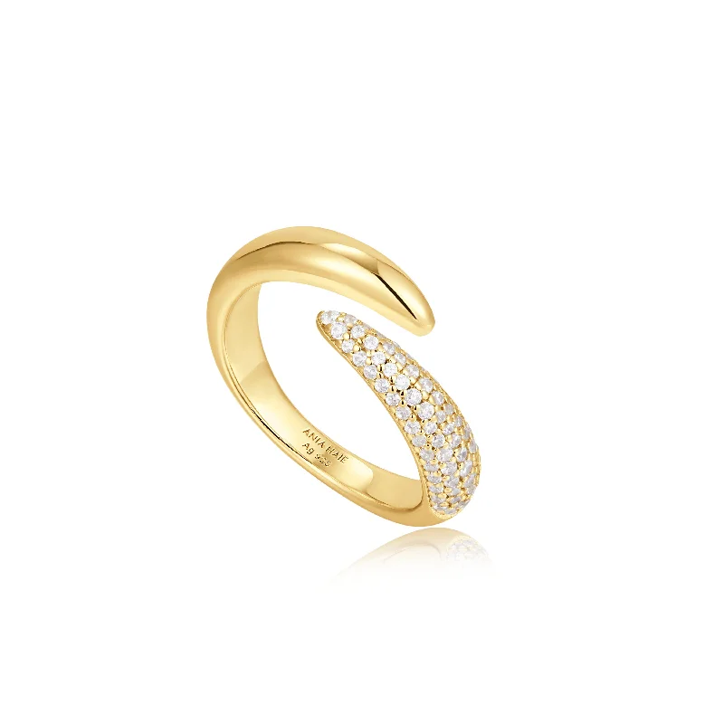 elegant diamond wedding rings-Gold Sparkle Wrap Adjustable Ring