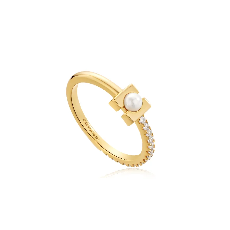 women’s signet rings with engraving-Gold Pearl Modernist Band Ring