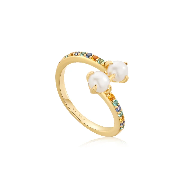 women’s diamond engagement rings with sapphires-Gold Gem Pearl Wrap Ring