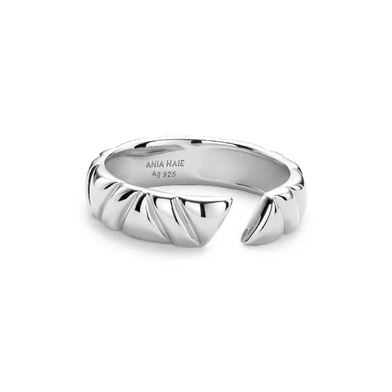 classic signet rings for men-Silver Irregular Twill Adjustable Ring