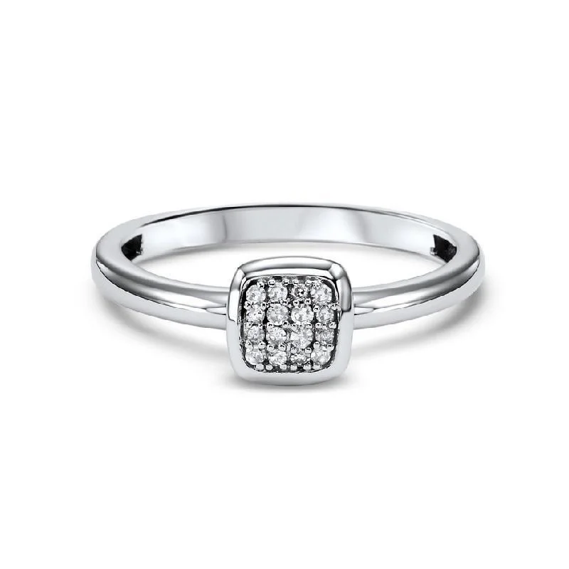 men’s white gold engagement rings-10KT White Gold Diamond Square Cluster Ring - 1/10 CTW