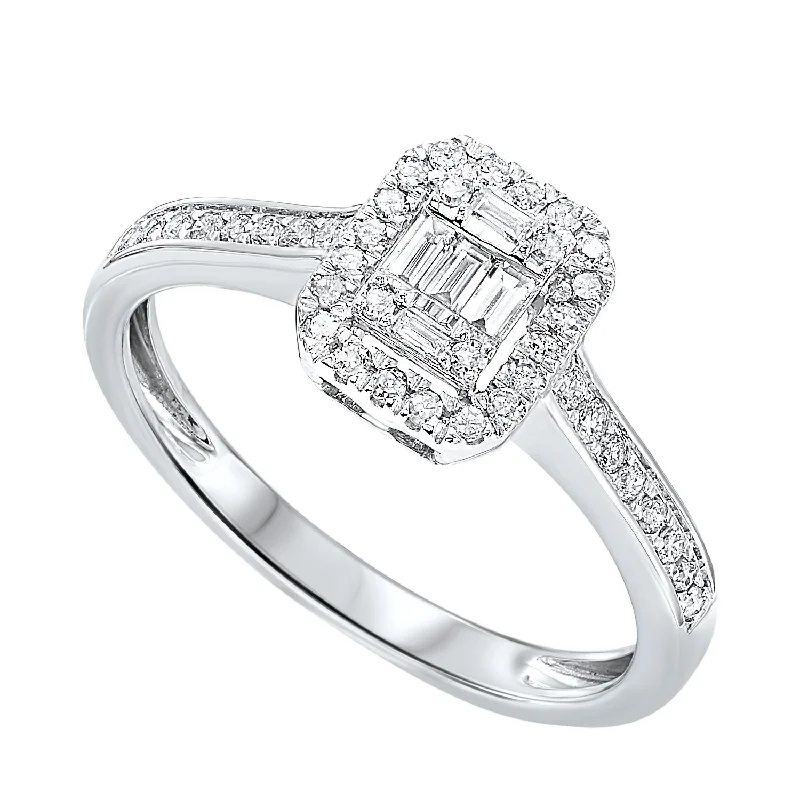 custom engagement rings with white diamonds-14K Baguette & Round Diamond Ring