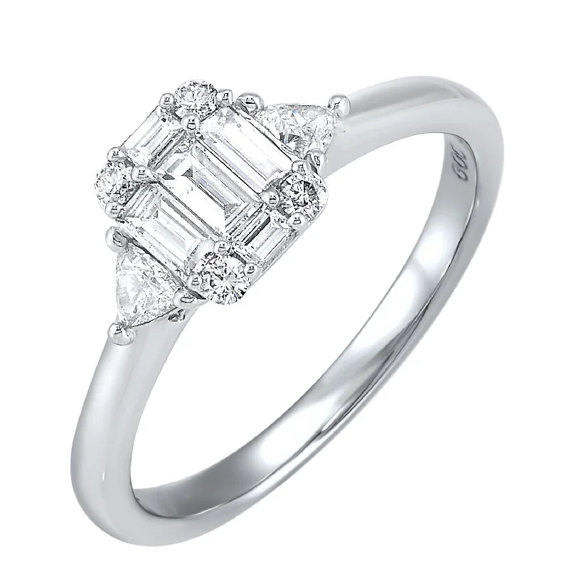 vintage engagement rings for men with diamonds-14K Diamond Ring with Baguette, Round & Trillion Stones -- 1/2 ctw