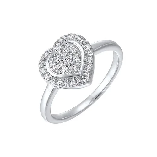 personalized rings with custom design-Diamond Halo Heart Cluster Promise Ring In Sterling Silver (1/5ctw)