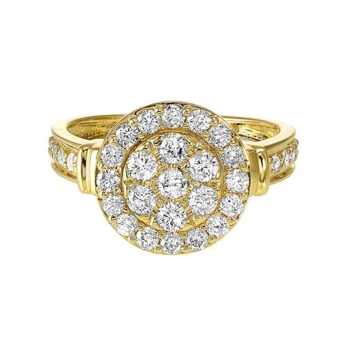 men’s vintage wedding rings-Diamond Studded Halo Ring In 14K Yellow Gold (1ct. Tw.)