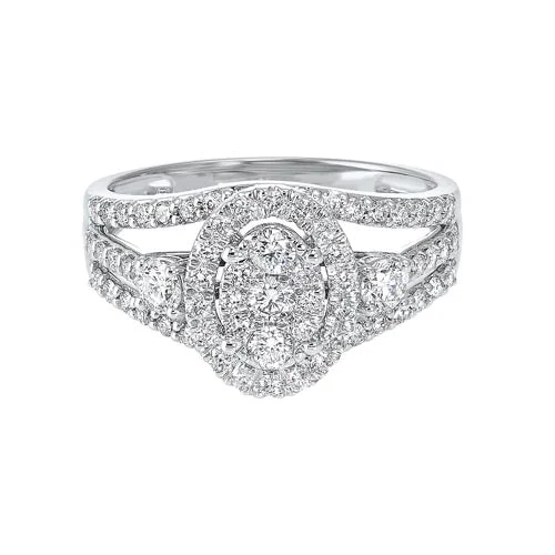 platinum wedding bands for couples-Diamond Vintage Split Bridal Ring Set In 14k White Gold (1ctw)