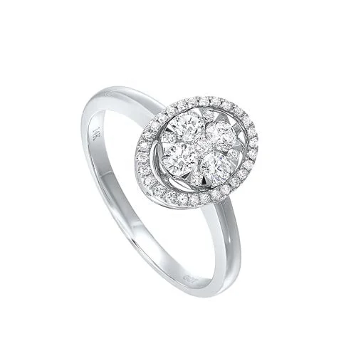 men’s platinum rings with rubies-Oval Diamond Halo Ring In 14K White Gold (1/2 Ct. Tw.)