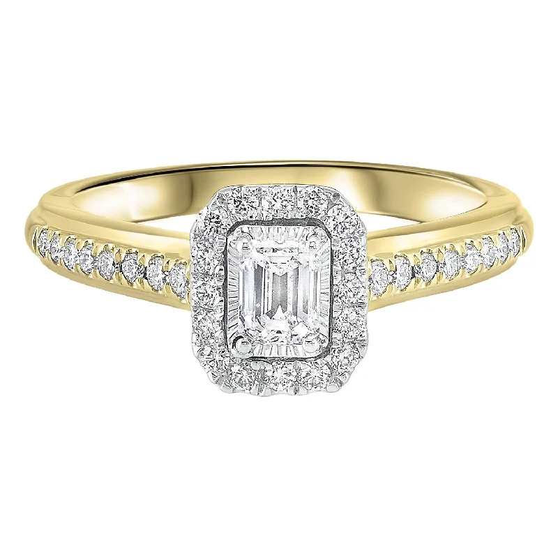 custom gold wedding rings for men-14K Two-Toned White-Yellow 1/2 CTW Emerald Cut Ring with 1/3 CT Center