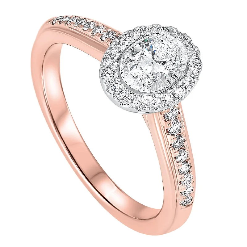 wedding bands for women with diamonds and rubies-14KT Rose Gold Diamond Oval Bridal Ring 5/8 CT