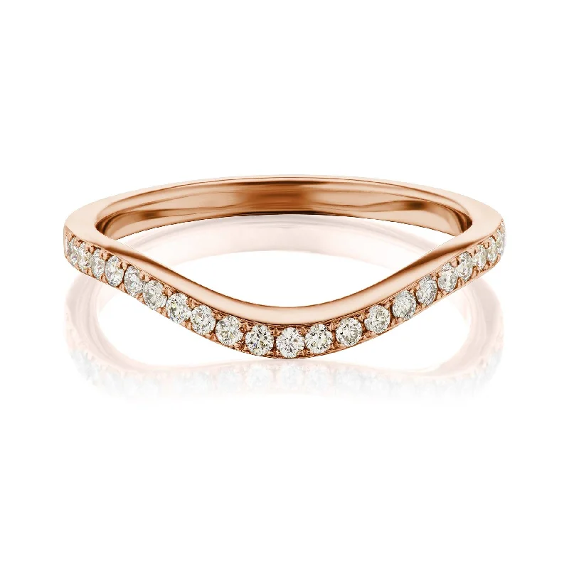 men’s rings with white gold and diamonds-Rose Gold Curved Pave Diamond Band