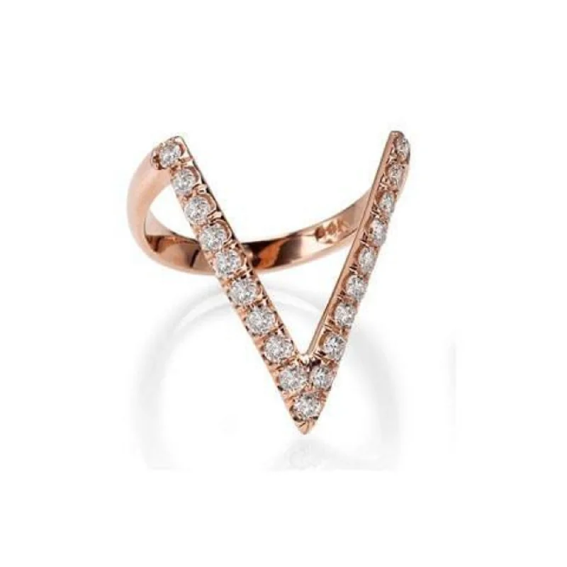 custom gold rings for men-Rose Gold Diamond V Ring