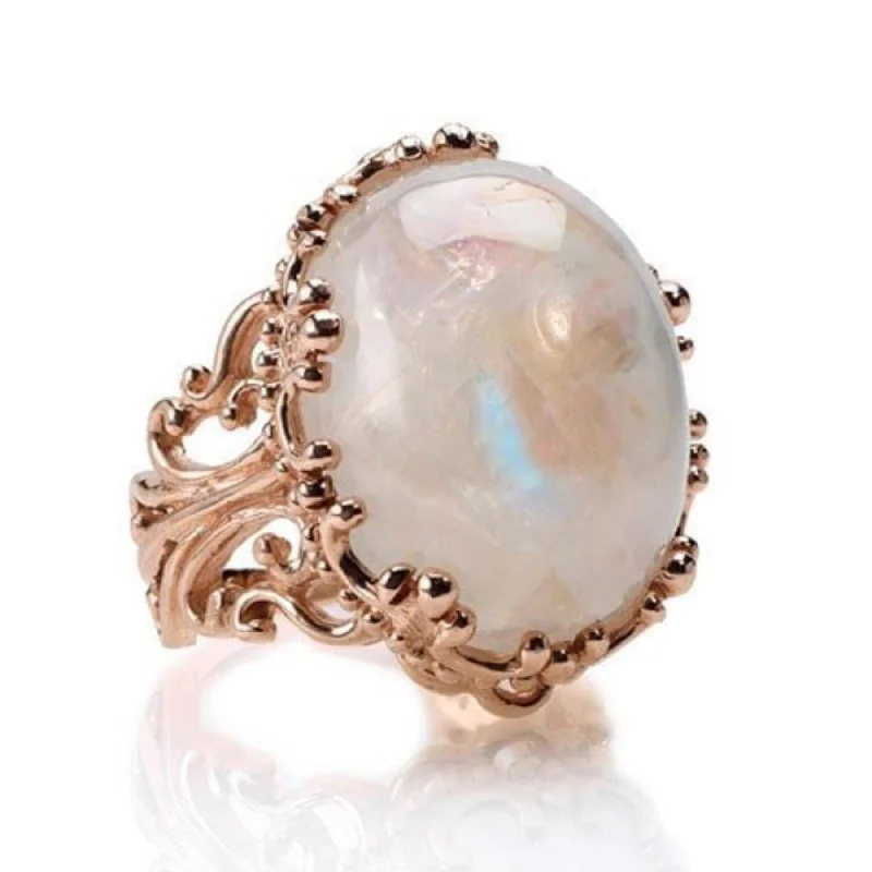 custom wedding rings for couples-Rose Gold Rainbow Moonstone Ring