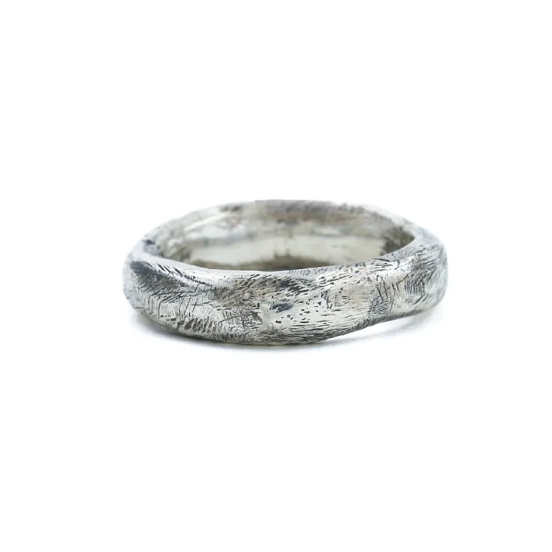 women’s gold promise rings with diamonds-Silver x 5mm "Raw Textured" Brutalist Tube Band