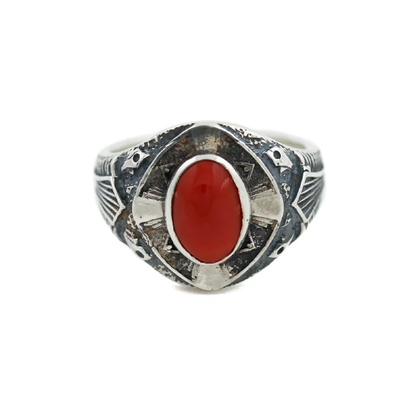 classic silver wedding rings for men-Silver x Red Coral "St. Augustine" Ring