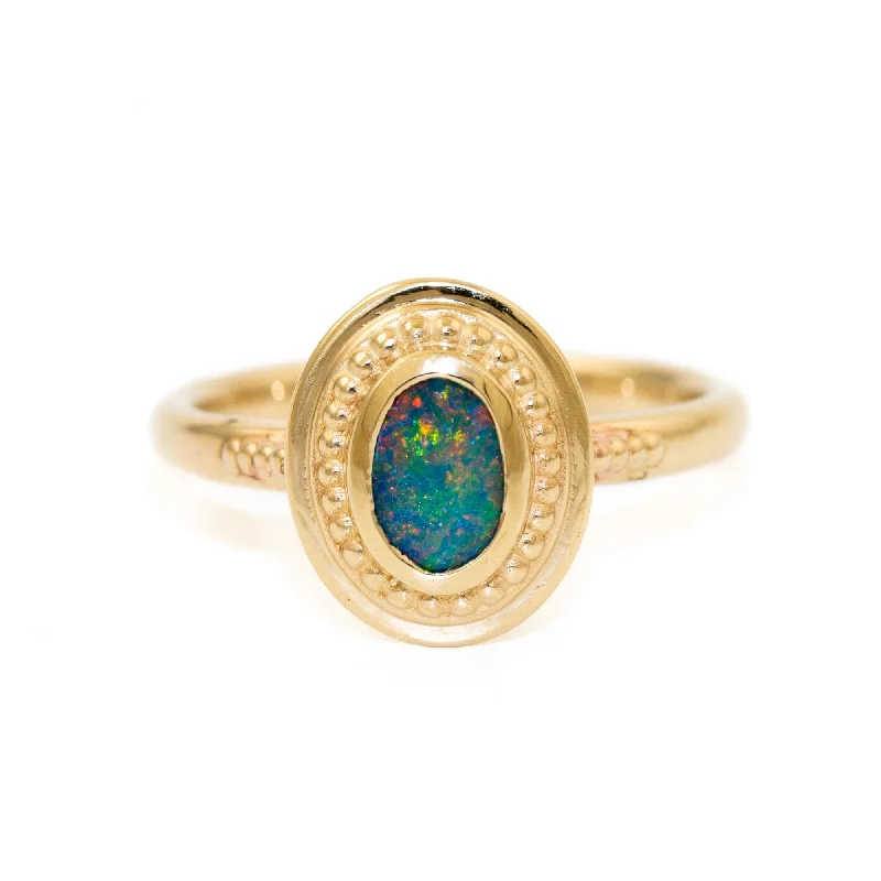 women’s rings with rubies and diamonds-14K Gold Australian Opal Deco Ring