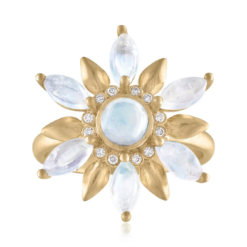 affordable gold wedding rings-STARGAZER MOONSTONE STATEMENT RING