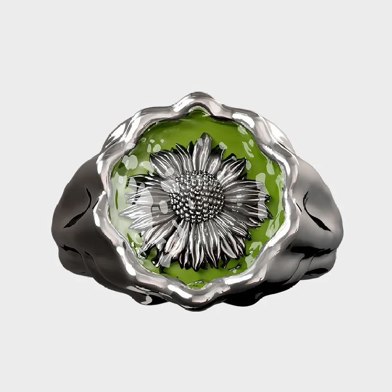 women’s custom wedding bands-Sunflower - Green Ring