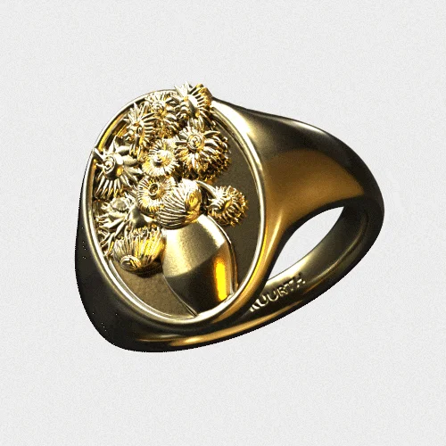 women’s rings with diamonds and sapphires-The Arles Sunflowers - Gold Seal Ring V2