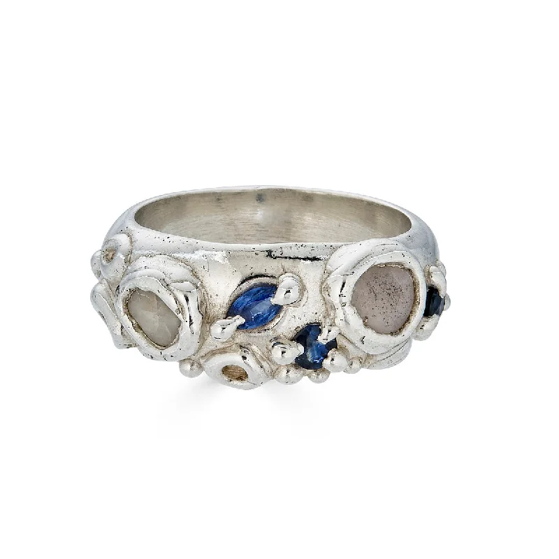 custom wedding bands with sapphires-The Nereids Ring, Silver