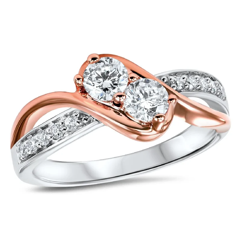 women’s engagement rings with different gemstones-14K Rose Gold Diamond Two Stone Ring 1/2 ct