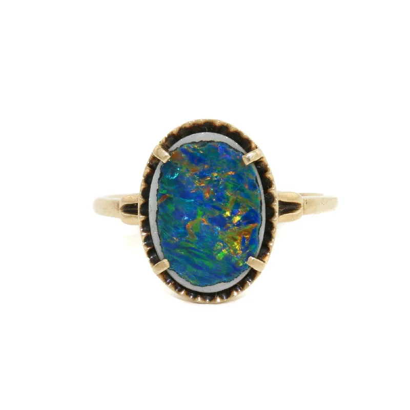 luxury diamond wedding rings for men-Stately 10K Gold x Australian Blue Opal