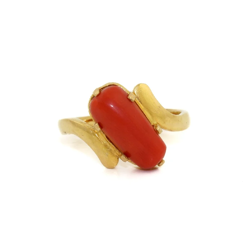 custom promise rings for men-22K Gold x Red Coral Cocktail Ring