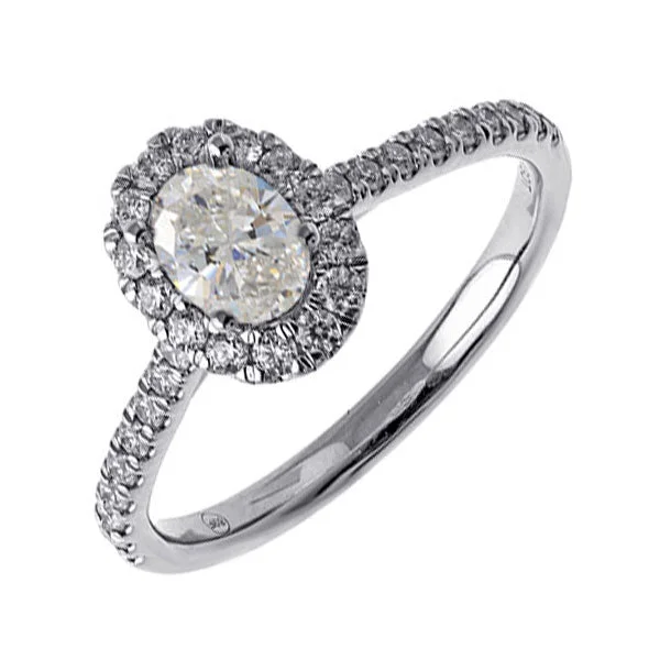 luxury diamond rings for women-14KT WHITE GOLD (7/8CTW) WITH (1/2CT) OVAL CENTER