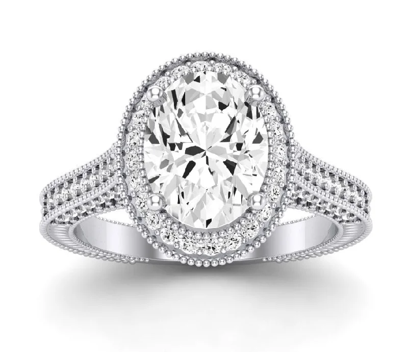 alternative wedding rings for men-Wallflower - Oval Lab Diamond Engagement Ring VS2 F (IGI Certified)