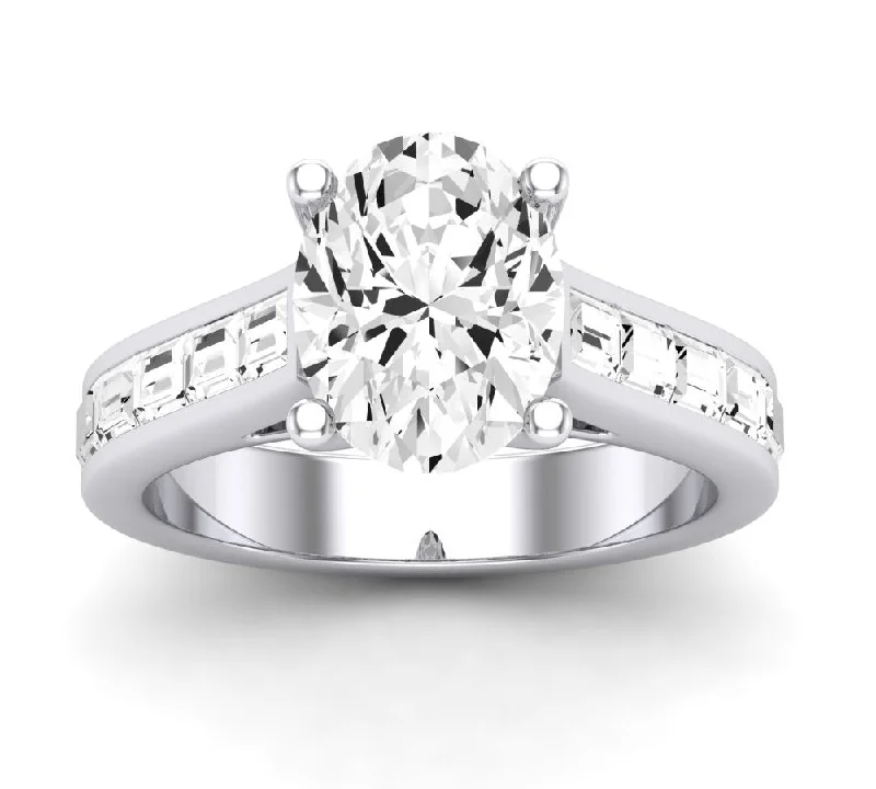 platinum wedding rings with diamonds-Yarrow - Oval Lab Diamond Engagement Ring VS2 F (IGI Certified)