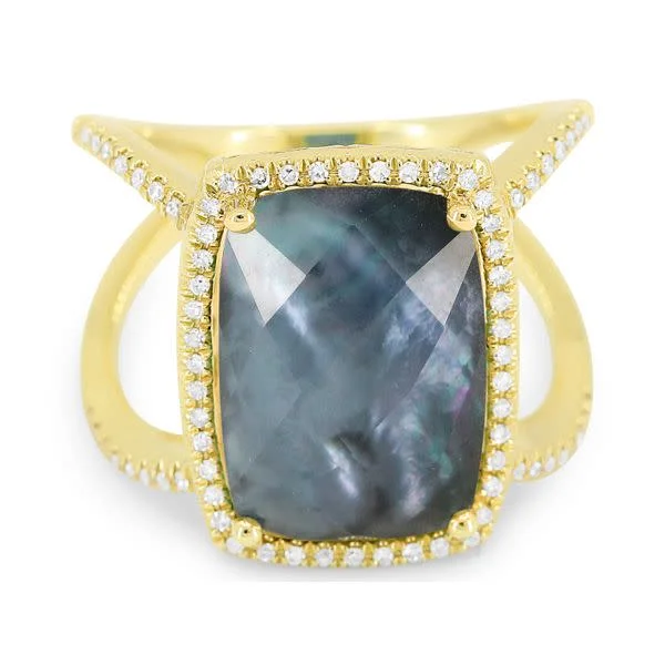 black diamond engagement rings for women-Yellow Gold Moonstone and Black Onyx Pave Diamond Ring