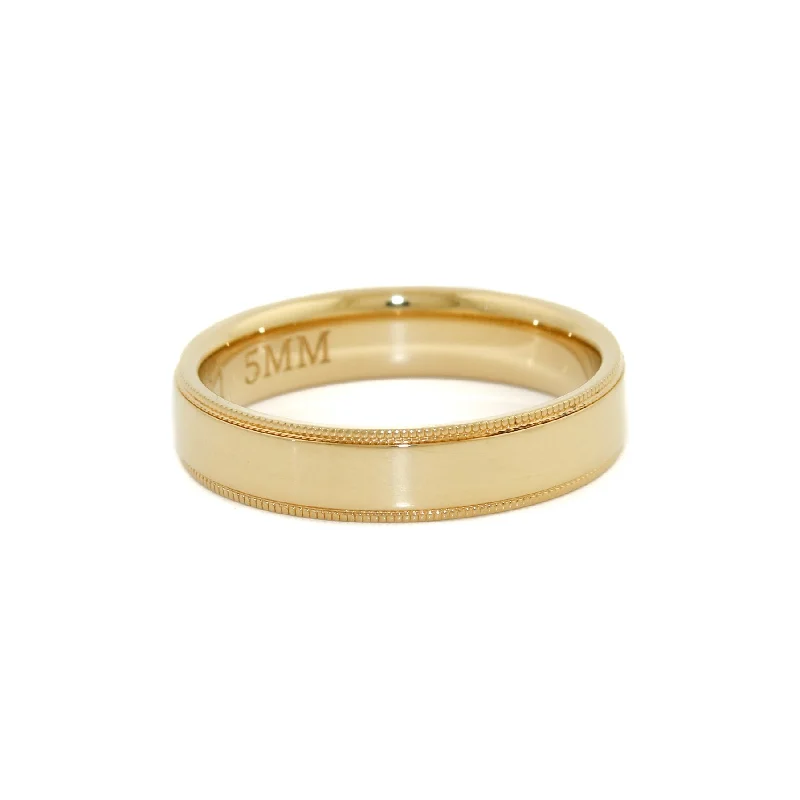 custom wedding rings for couples with diamonds-Yellow Gold x 5mm Half-Round Rope-Edge Band