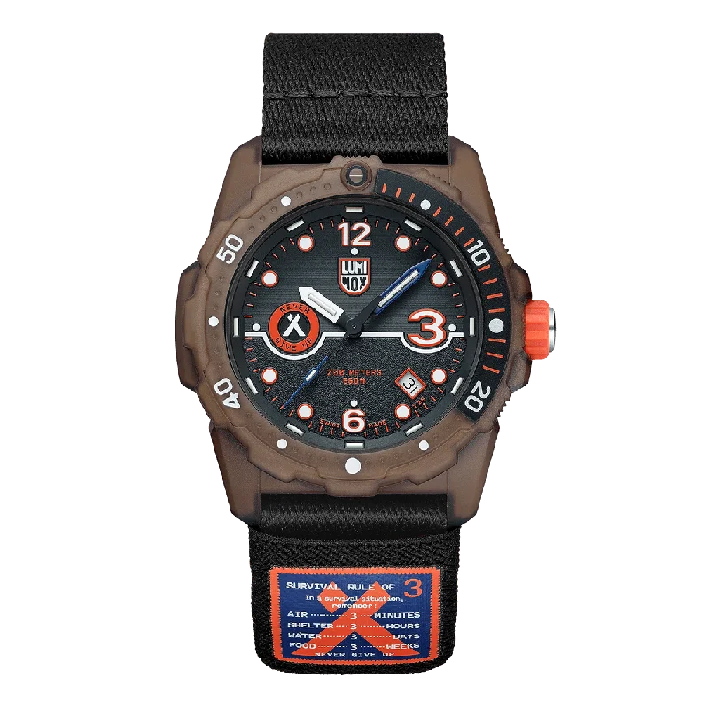 men's watches with minimalistic leather straps -Luminox Bear Grylls x #TIDE Recycled Ocean Material Ocean Series 42mm Quartz Watch XB.3721.ECO