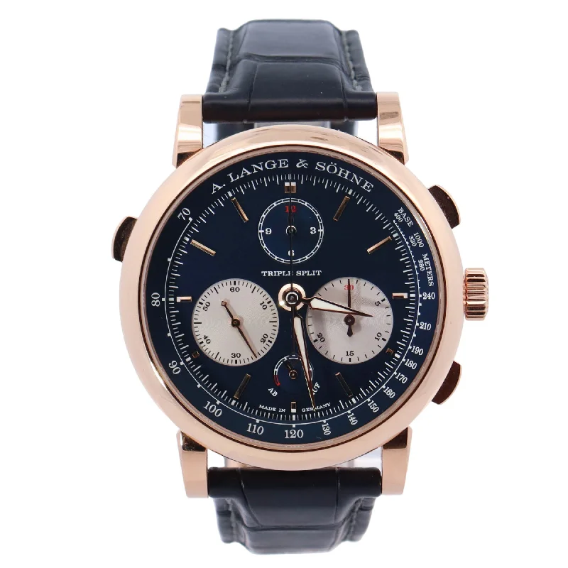 watches for women with small face -A. Lange & Sohne Triple Split Rose Gold 43mm Blue Chronograph Dial Watch Reference# 424.037F