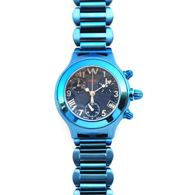 men's watches with minimalistic black dial -Women’s Watch - Aire Parlay Swiss Made Quartz Chronograph Diamond infused PVD Blue Unique Women's Watch