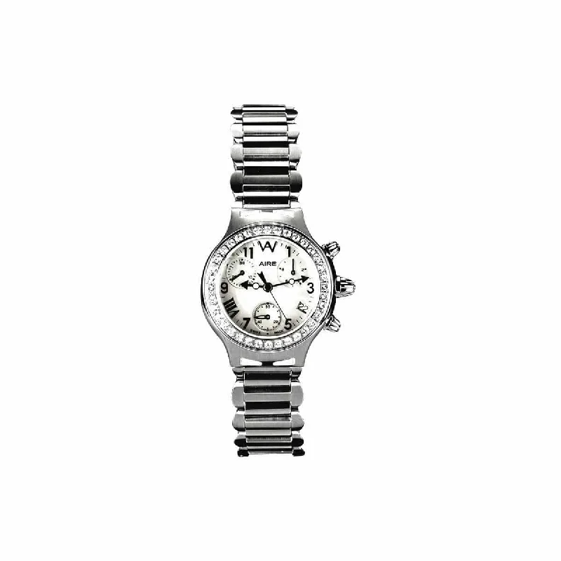 luxury watches for men with silver straps -Women’s Diamond Watch - Aire Parlay Swiss Made Quartz Chronograph Unique  Diamond Women's Watch