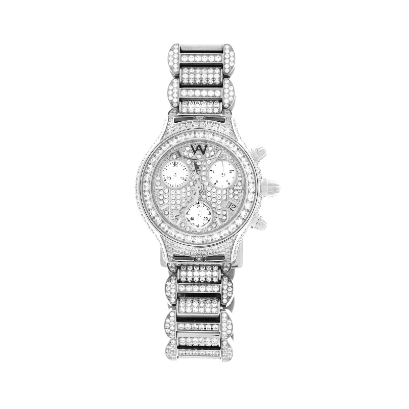 women's watches with bold gold design -Watch - Aire Parlay Swiss Made Quartz Chronograph Full Diamond Womens Watch For Women