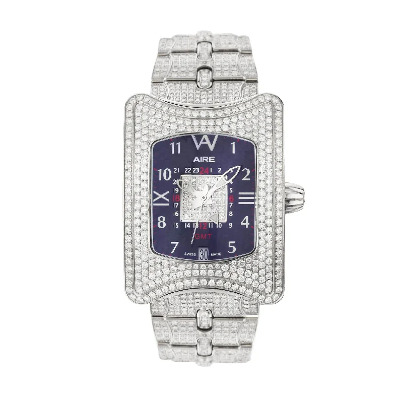 vintage men's watches for collectors -Watch - Aire Traveler II GMT Automatic Watch Swiss Made Full Diamond Watch For Men And Women