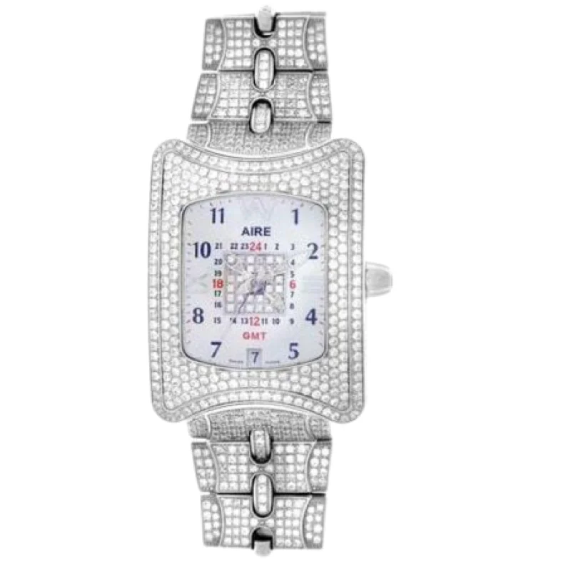 affordable luxury watches for women -Watch - Aire Traveler II GMT Swiss Made Automatic Full Diamond Unisex Watch For Men And Women