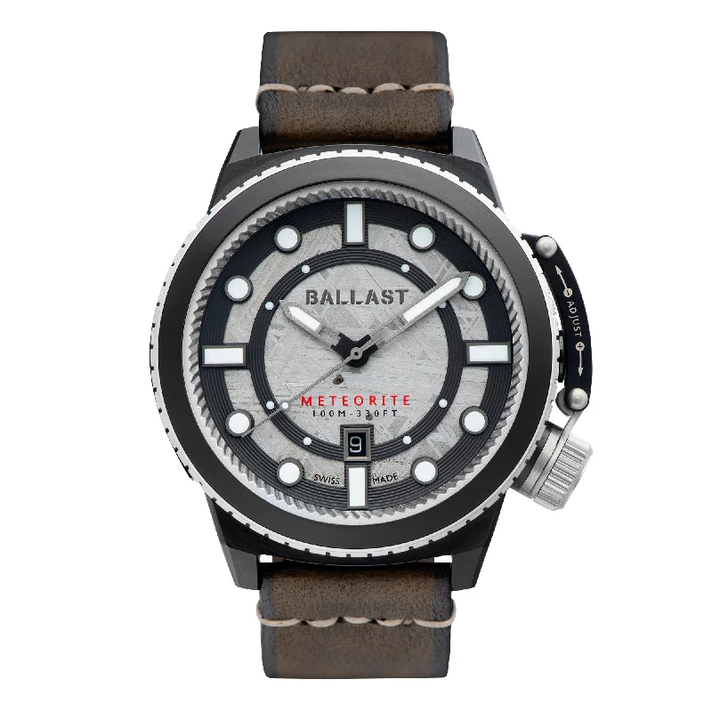 men's watches with minimalistic leather straps -METEORITE GREY