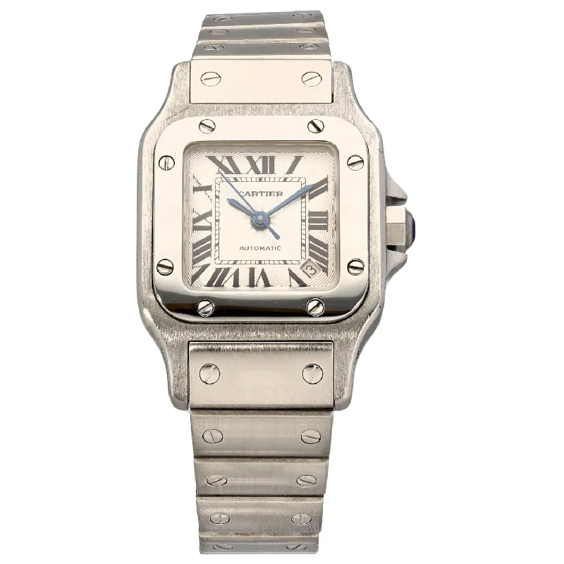 men's watches with dual time zone -Cartier Santos 2423 24mm Stainless Steel Watch