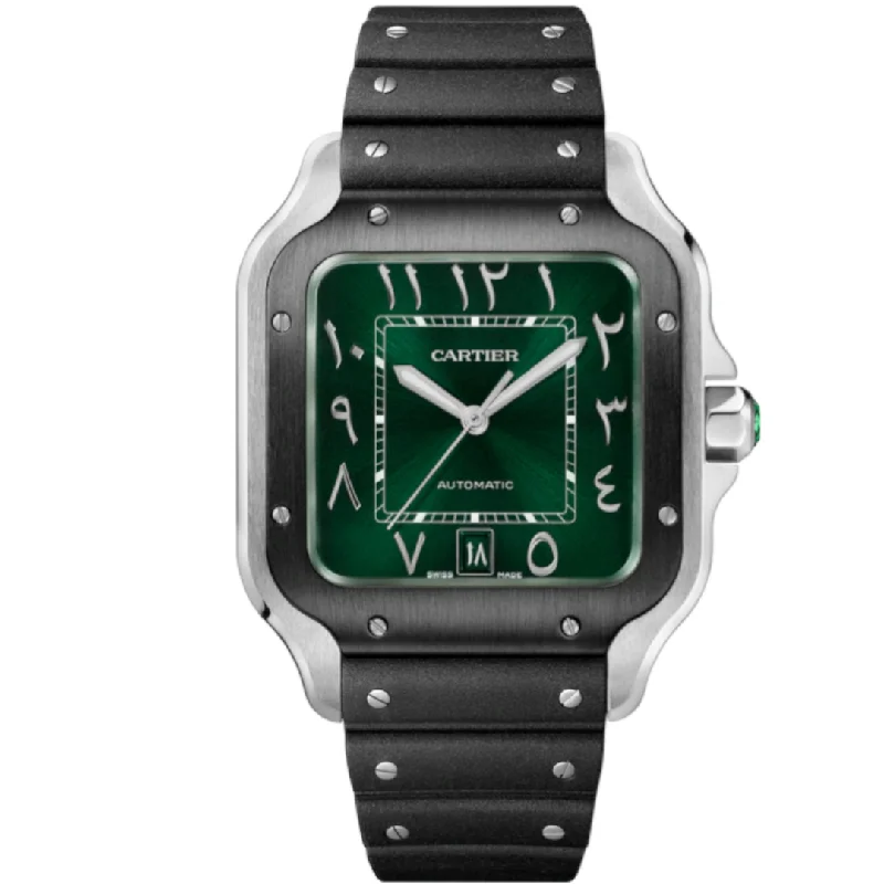 best watches for men with simple design -Cartier Santos – Middle East Exclusive – One Shot – Arabic Dial Green – Large – New – Full Set