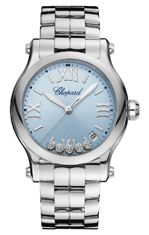 best watches with chronograph features for racing -Chopard Happy Sport Stainless Steel Blue Dial Diamonds Date Quartz Womens Watch 278582-3008