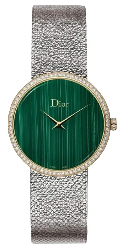 top-rated smartwatches for fitness enthusiasts -Dior La D de Dior Satine Stainless Steel and 18k Yellow Gold Green Dial Diamonds Quartz Womens Watch CD043120M002