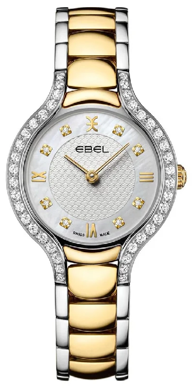 stylish watches for women with blue accents -Ebel Beluga Two-Tone Stainless Steel White Mother-Of-Pearl Dial Diamonds Quartz Womens Watch 1216592