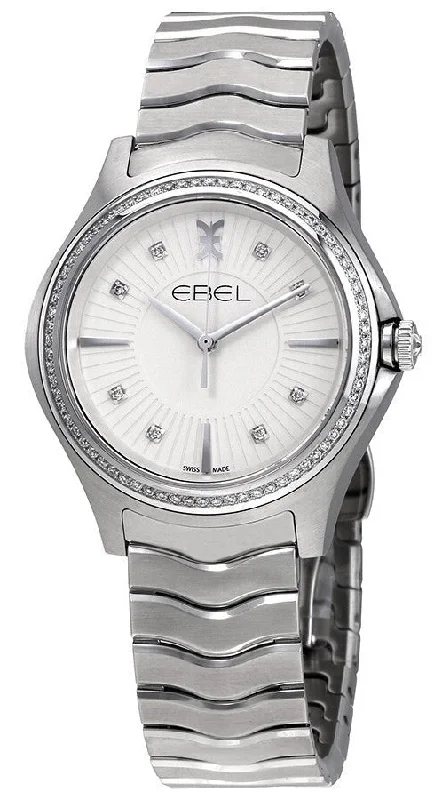 smartwatch for running with heart rate monitor -Ebel Wave Stainless Steel Silver Dial Diamonds Quartz Womens Watch 1216308