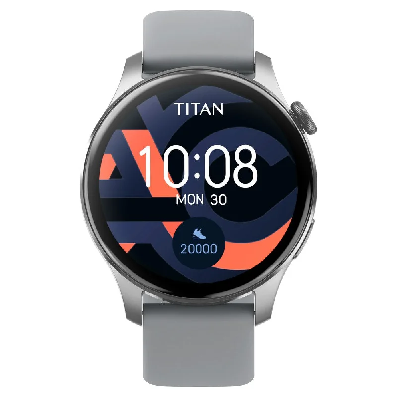 waterproof watches for water sports -Titan Talk- Touch Screen Watch with Grey Strap, BT Calling, AI- Voice Assistant, and Amoled Display